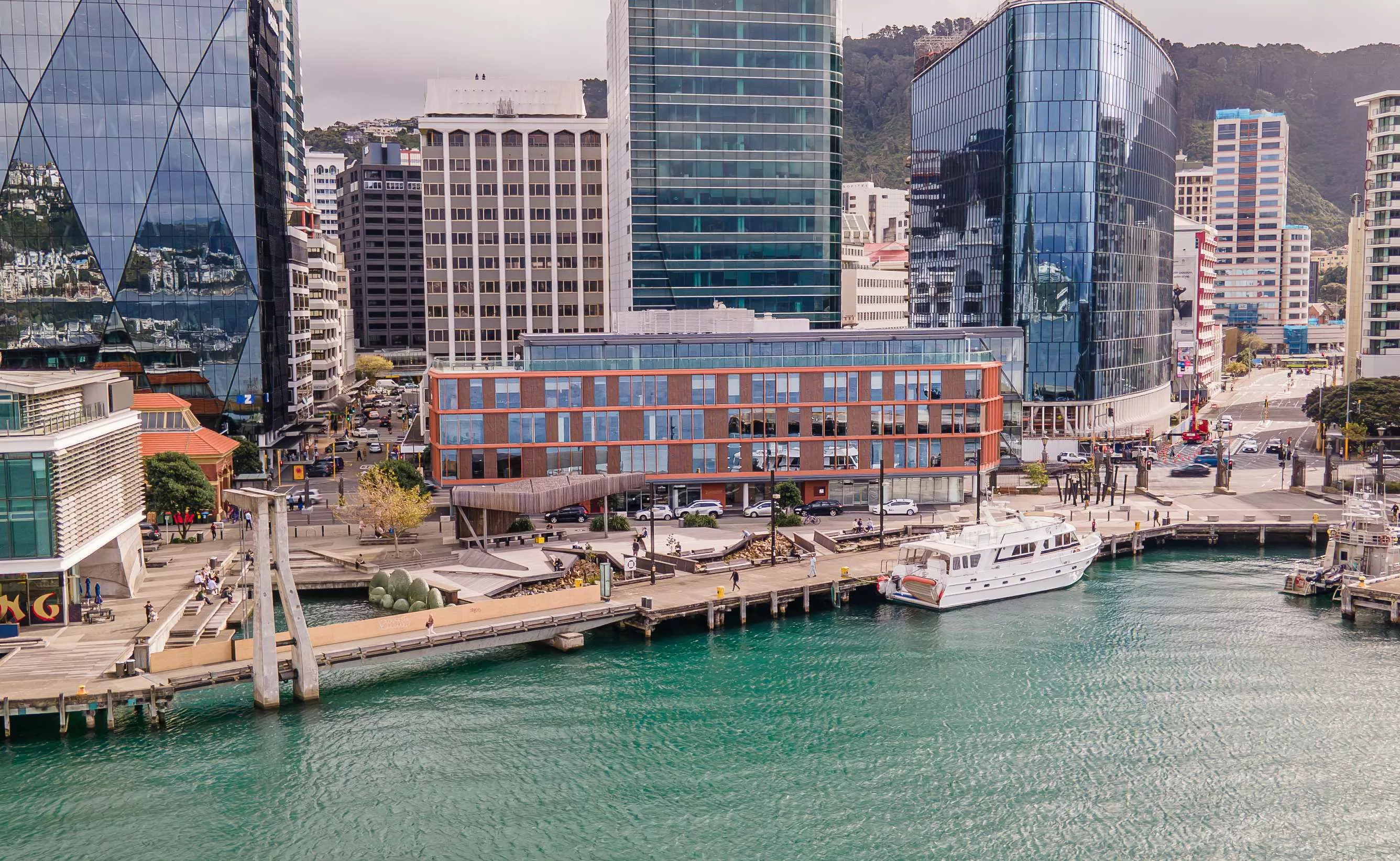 Outdoor drone shot of The Bell Gully building, Wellington