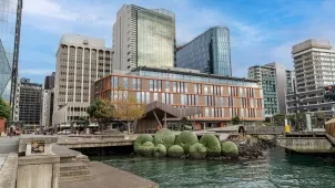 Outdoor shot of the coast of Wellington with A grade building of in Servcorp Bell Gully Building in the centre